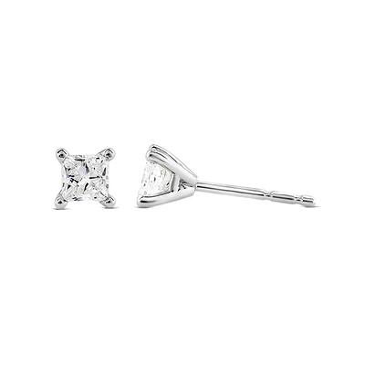 BROQUELES ORO BLANCO 14K CON MEDIO QUILATE DE DIAMANTE CORTE PRINCESS LAB GROWN