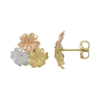 ARETES FLORES ORO FLORENTINO 14K MATE TEXTURIZADO