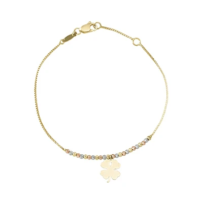 PULSERA TREBOL ORO AMARILLO BLANCO Y ROSA 14K