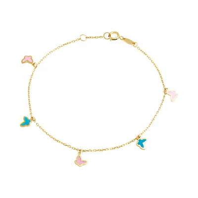 PULSERA MARIPOSAS ESMALTE VERDE ORO 14K