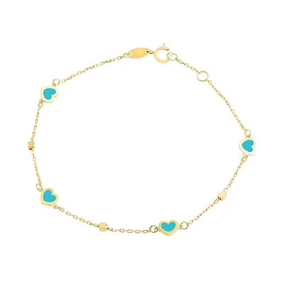 PULSERA CORAZONES ESMALTE AZUL ORO 14K