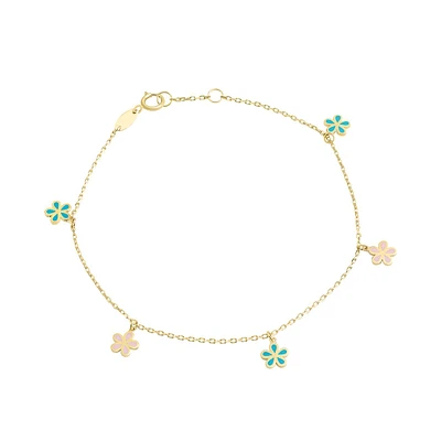 PULSERA FLORES ESMALTE ORO 14K