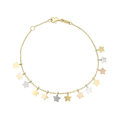 PULSERA ESTRELLAS ORO BLANCO, AMARILLO Y ROSA 14K