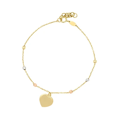 PULSERA CORAZON ORO BLANCO, AMARILLO Y ROSA 14K