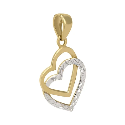 DIJE DOS CORAZONES ORO AMARILLO Y BLANCO 14K