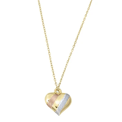 CADENA CON DIJE CORAZON ORO AMARILLO BLANCO Y ROSA 14K