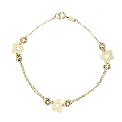 PULSERA DOBLE CADENA CON FLORES ORO 14K