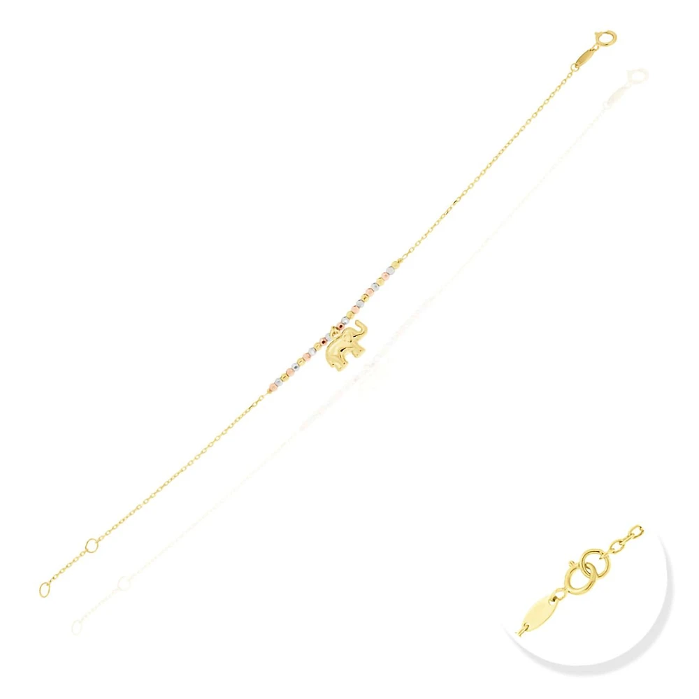 PULSERA DAMA ELEFANTE ORO BLANCO, AMARILLO Y ROSA 14K