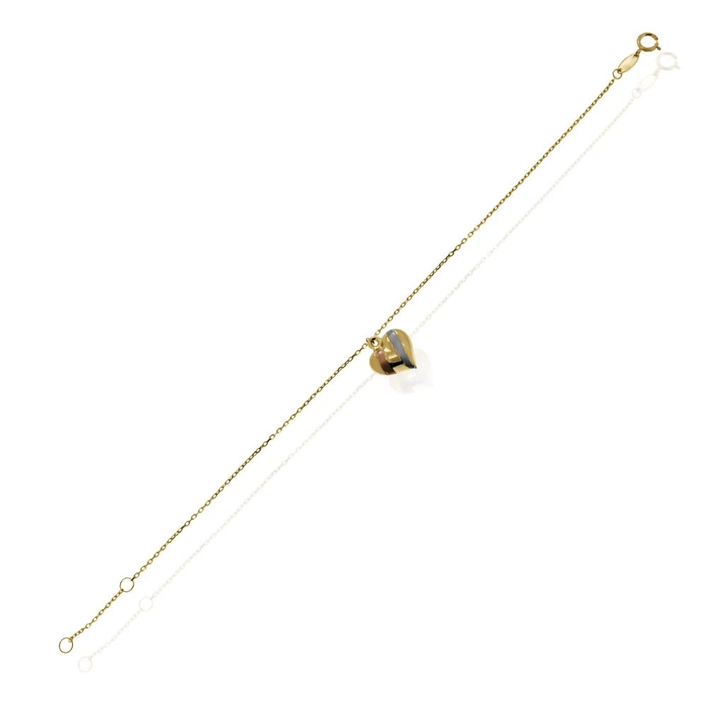 PULSERA DAMA CORAZON ORO AMARILLO BLANCO Y ROSA 14K