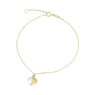 PULSERA DAMA CORAZÓN ORO AMARILLO Y BLANCO 14K