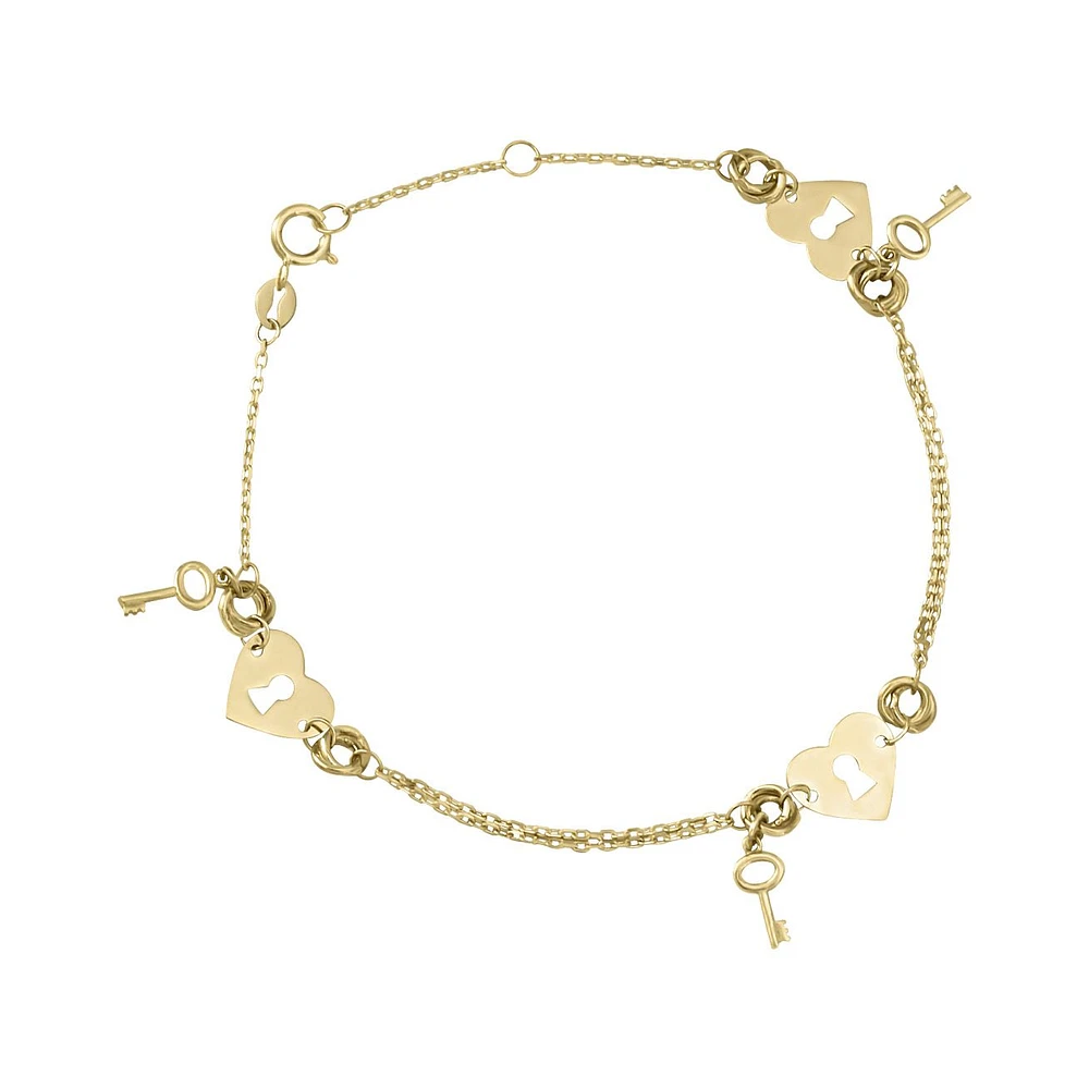 PULSERA DAMA CORAZON Y LLAVE ORO 14K