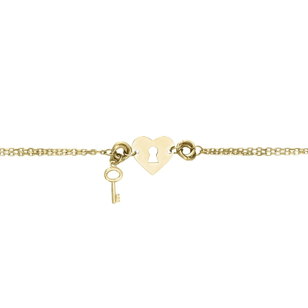 PULSERA DAMA CORAZON Y LLAVE ORO 14K