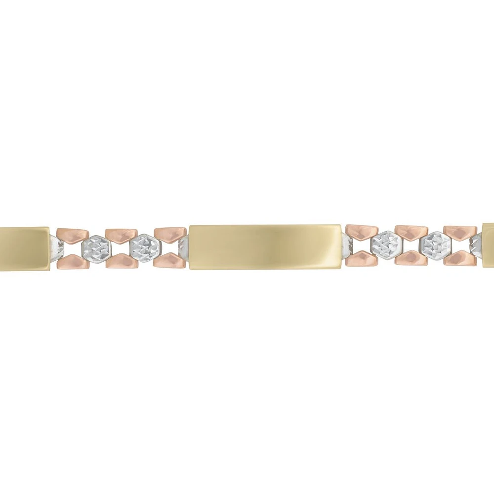 PULSERA DAMA CON PLACAS ORO AMARILLO BLANCO Y ROSA 14K