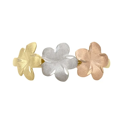 ANILLO DAMA FLOR ORO AMARILLO BLANCO Y ROSA 14K