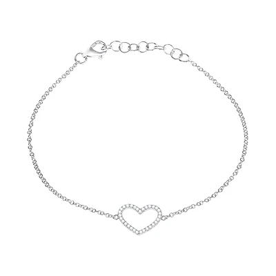 PULSERA CORAZON ORO BLANCO 14K CON 8 PUNTOS DE DIAMANTE