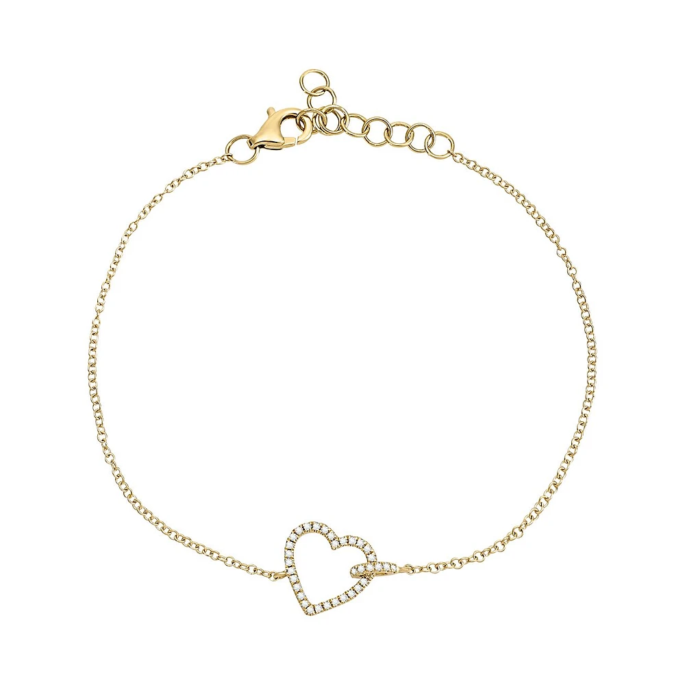 PULSERA CORAZON ORO 14K CON 10 PUNTOS DE DIAMANTE