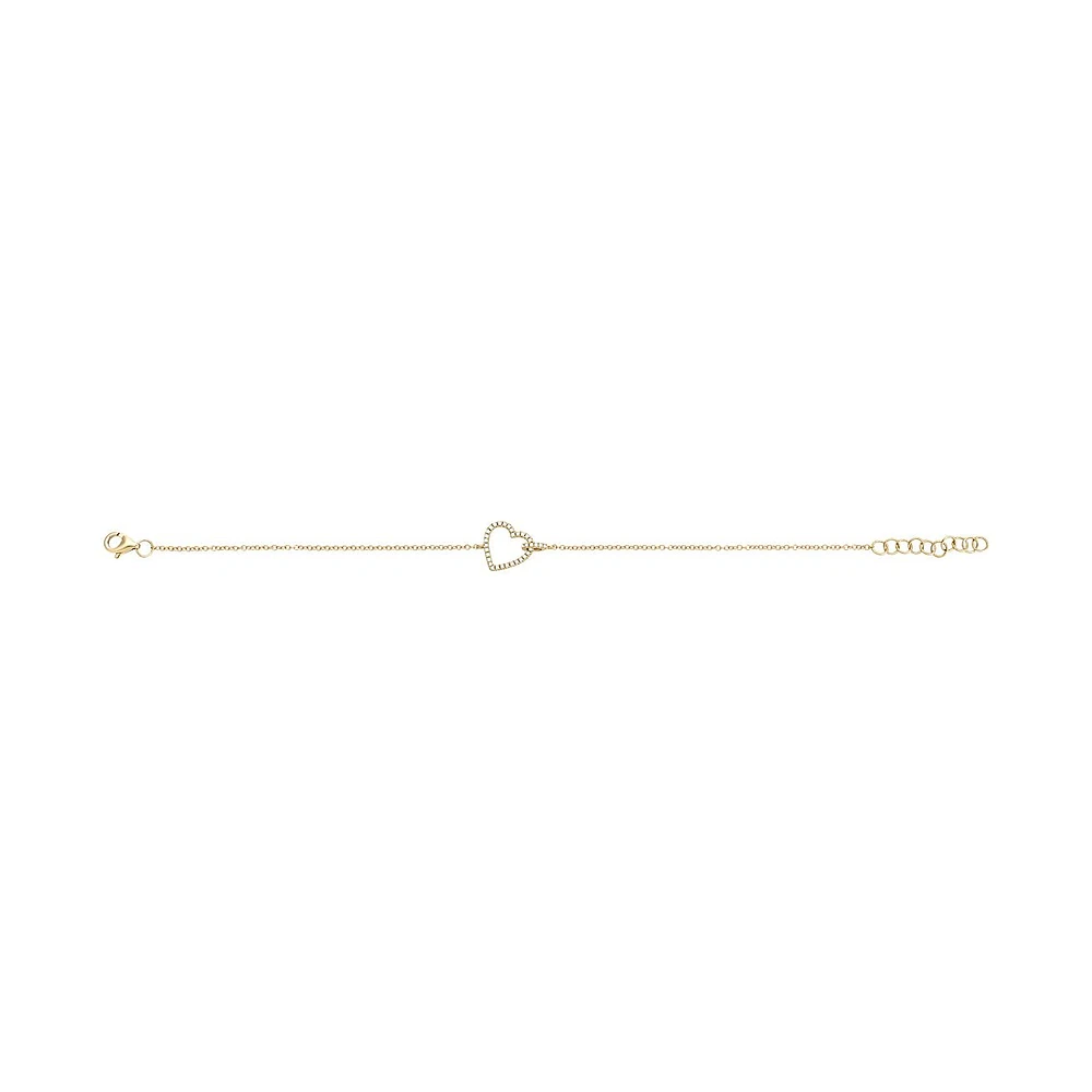 PULSERA CORAZON ORO 14K CON 10 PUNTOS DE DIAMANTE