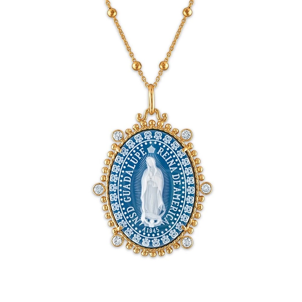 MEDALLA REINA VIRGEN DE GUADALUPE CON CADENA PLATA .925 CHAPA DE ORO 18K