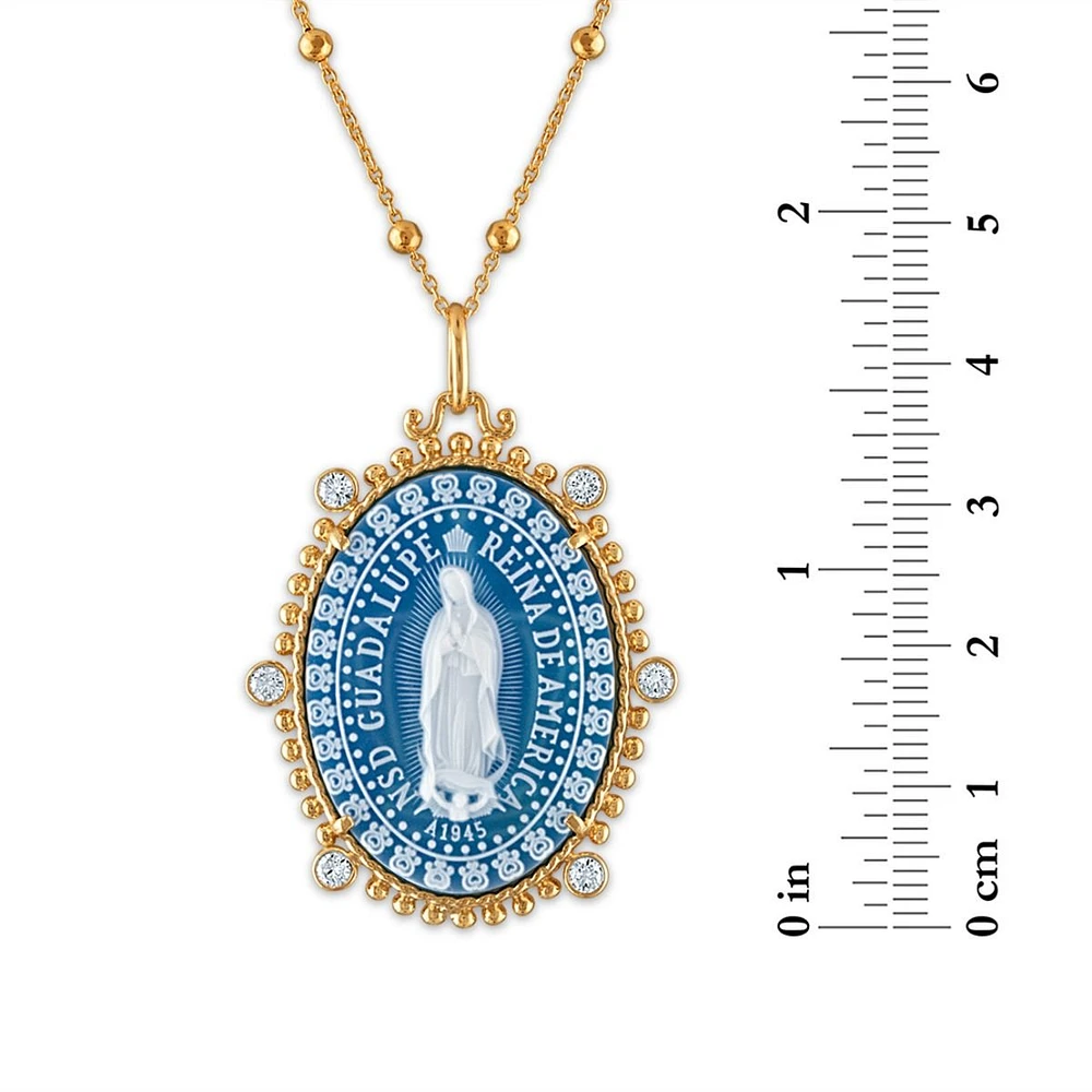 MEDALLA REINA VIRGEN DE GUADALUPE CON CADENA PLATA .925 CHAPA DE ORO 18K