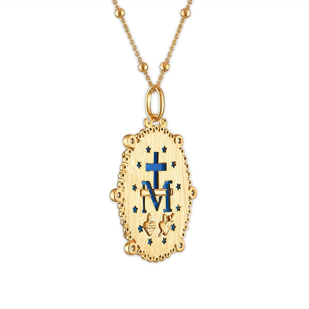 MEDALLA EMPERATRIZ  VIRGEN MILAGROSA CON CADENA PLATA .925 CHAPA DE ORO 18K