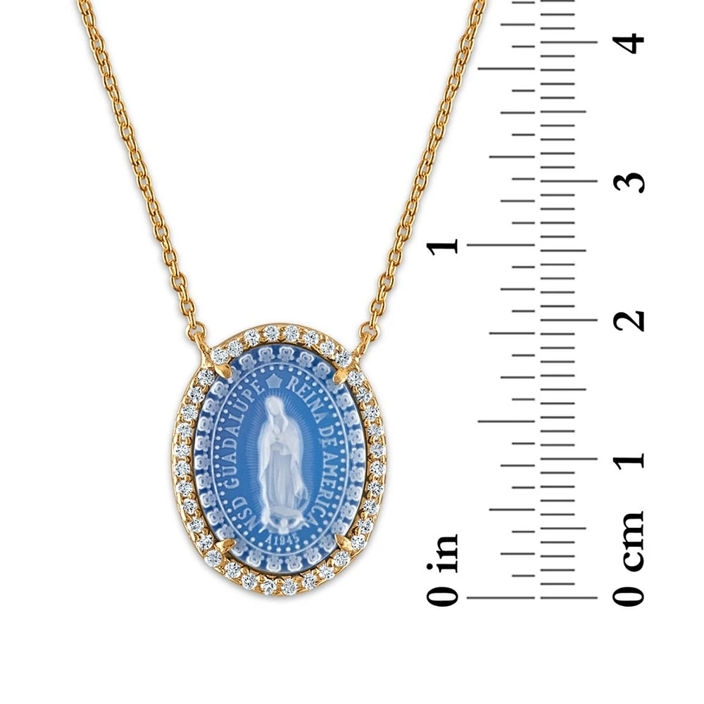 MEDALLA HALO VIRGEN DE GUADALUPE CON CADENA PLATA .925 CHAPA DE ORO 18K