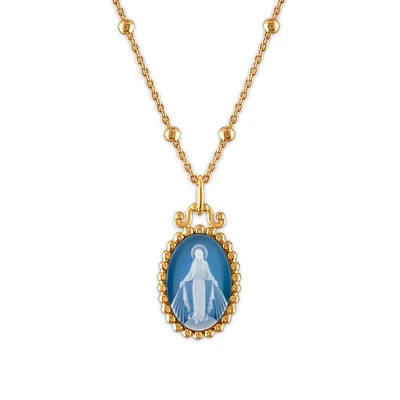 MEDALLA PRINCESA VIRGEN MILAGROSA CON CADENA PLATA .925 Y CHAPA DE ORO 18K CON AGATA NATURA