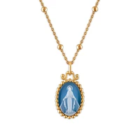 MEDALLA PRINCESA VIRGEN MILAGROSA CON CADENA PLATA .925 Y CHAPA DE ORO 18K CON AGATA NATURA