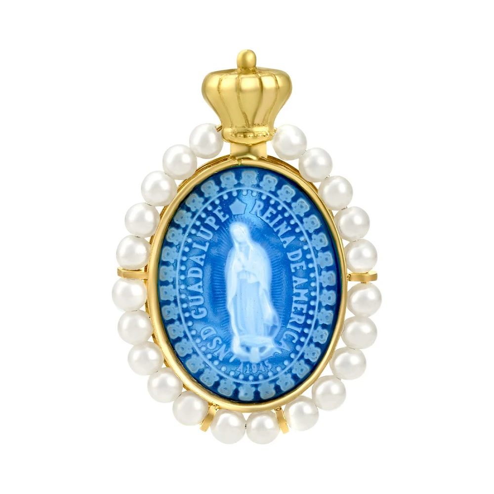 MEDALLA IMPERIAL VIRGEN DE GUADALUPE ORO 14K CON PERLAS