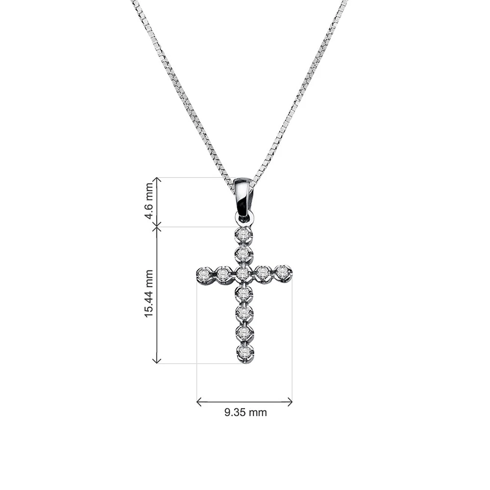 CRUZ DE ORO BLANCO 14K CON 11 PUNTOS DE DIAMANTE