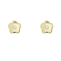 BROQUELES FLOR ORO 14K CON 2 PUNTOS DE DIAMANTE