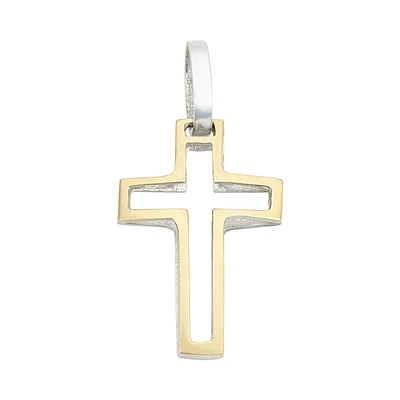 CRUZ ORO AMARILLO Y BLANCO 14K DOBLE VISTA