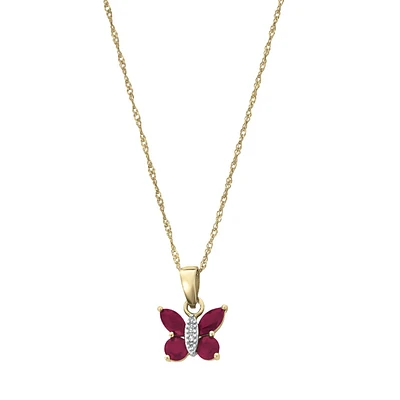 CADENA CON DIJE MARIPOSA EN ORO 14K CON DIAMANTE Y RUBI