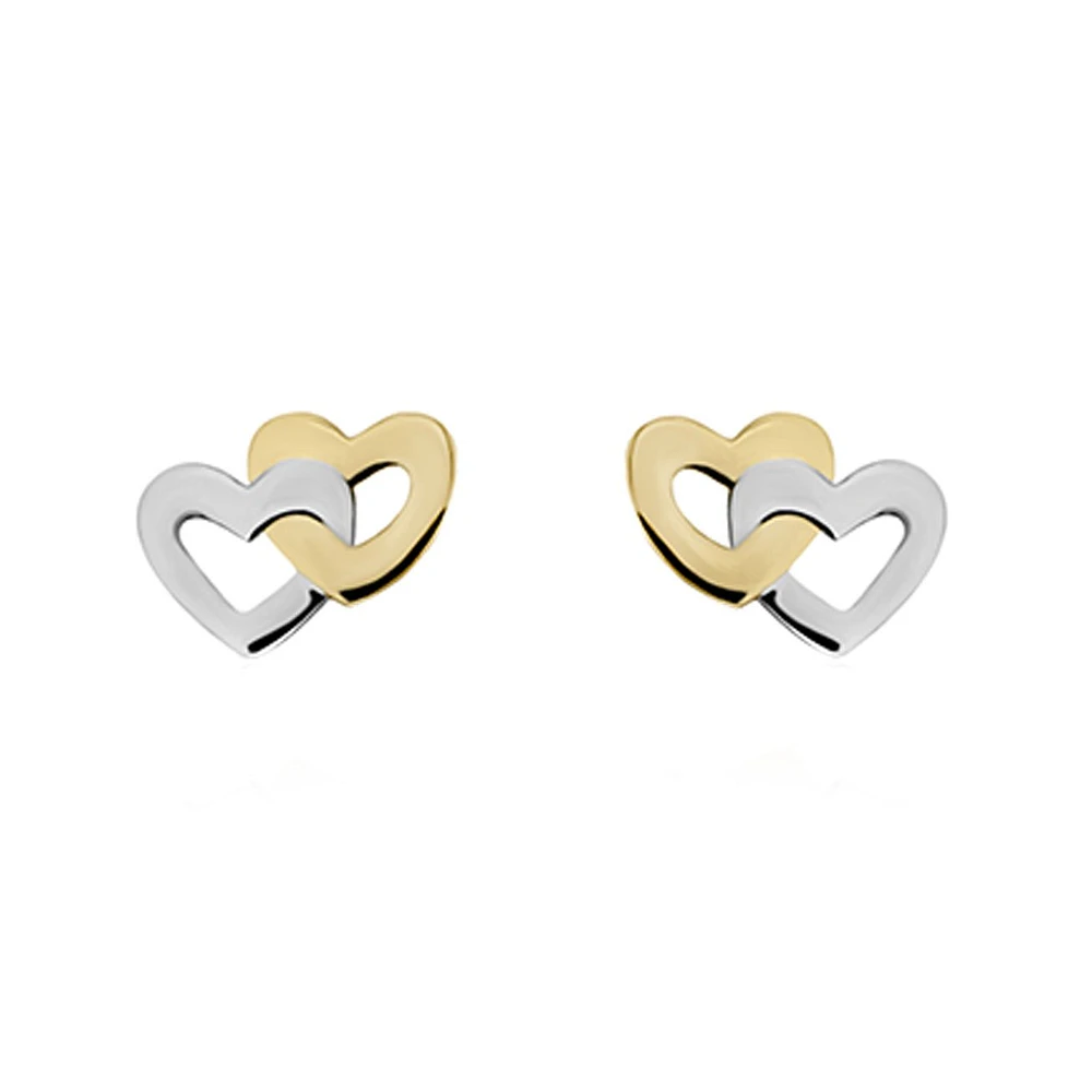 ARETES CORAZONES ORO BLANCO Y AMARILLO 14K