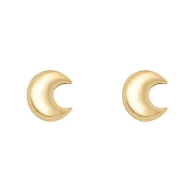 ARETES BROQUELES LUNA INFLADA ORO 14K  0.6 CM