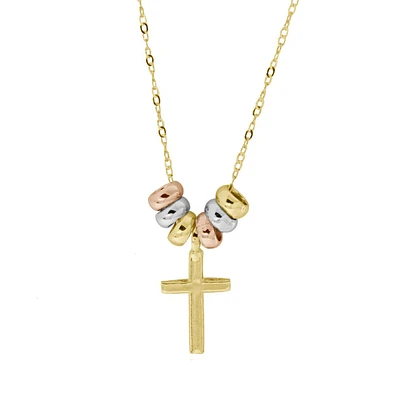 CADENA CON DIJE CRUZ Y AROS EN ORO AMARILLO, BLANCO Y ROSA 14K