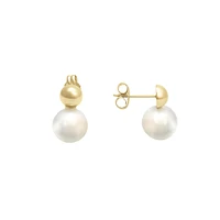 ARETES BROQUELES CON PERLA ORO 14K