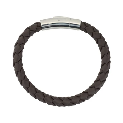 BRAZALETE PARA HOMBRE DE CAUCHO CAFÉ CON ACERO BLANCO