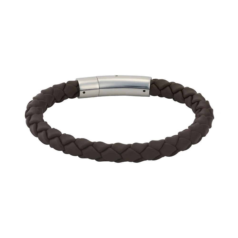 BRAZALETE PARA HOMBRE DE CAUCHO CAFÉ CON ACERO BLANCO