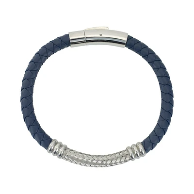 BRAZALETE PARA HOMBRE DE CAUCHO AZUL Y CENTRAL ACERO BLANCO