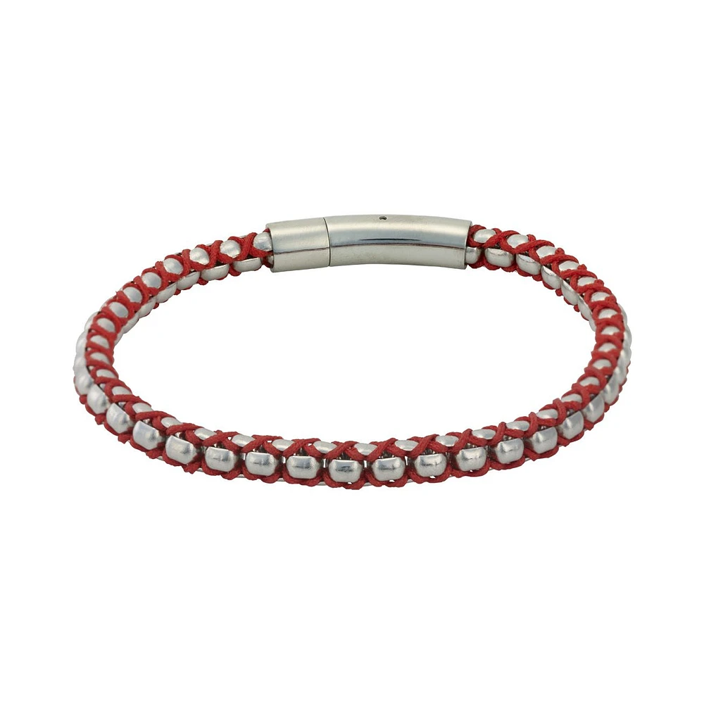 BRAZALETE PARA HOMBRE DE ACERO BLANCO CON HILO ROJO