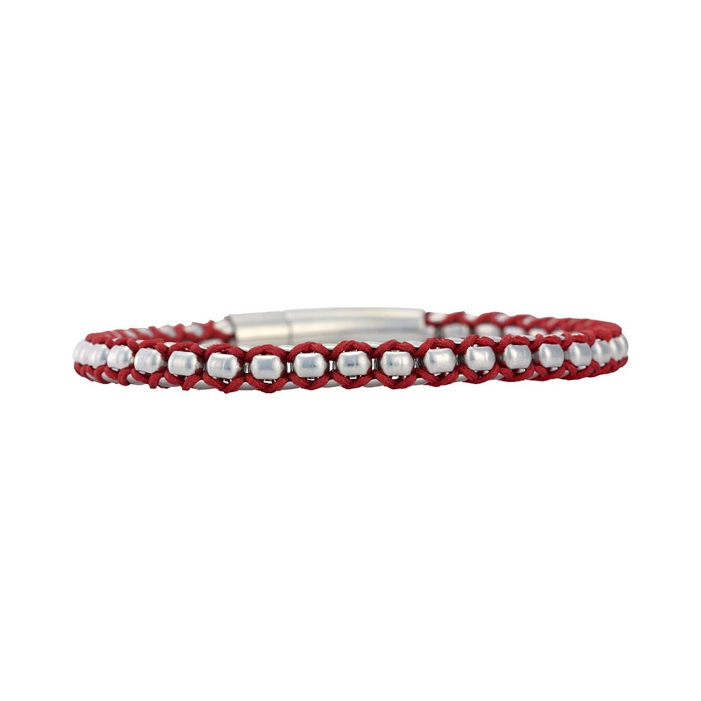 BRAZALETE PARA HOMBRE DE ACERO BLANCO CON HILO ROJO