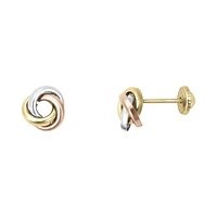 ARETES BROQUELES MINI DETALLE ENTRELAZADO EN ORO 14K FLORENTINO