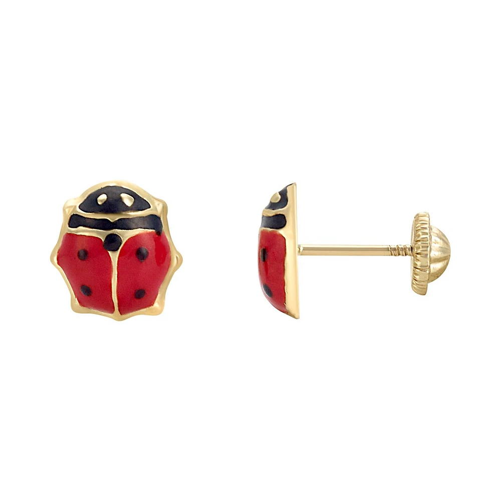 ARETES CATARINA ORO 14K ESMALTE ROJO