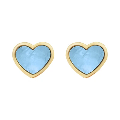 ARETES CORAZÓN CON MADRE PERLA AZUL ORO 14K