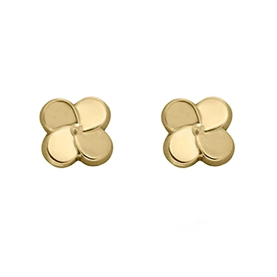 ARETES BROQUELES TREBOL ORO 14K