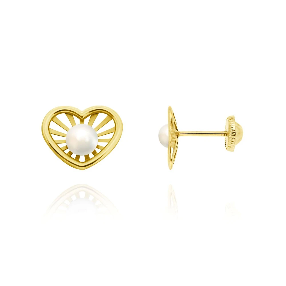 BROQUELES CORAZON ORO 14K CON PERLAS