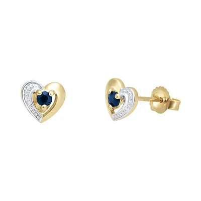 ARETES CORAZON ORO 14K CON 14 PUNTOS DE ZAFIRO