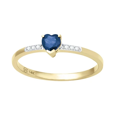 ANILLO ORO 14K CON DIAMANTE Y ZAFIRO CORTE CORAZON