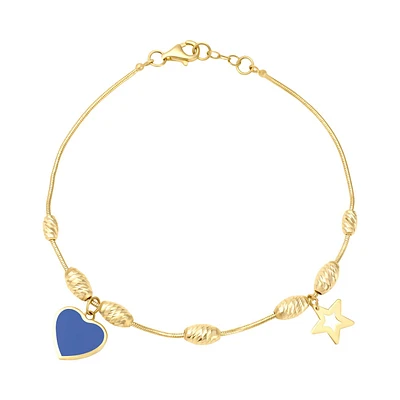 PULSERA ESTRELLA Y CORAZON ESMALTE AZUL ORO 14K