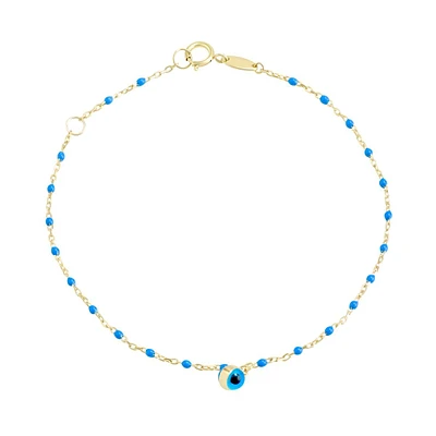 PULSERA OJITO CON BOLITAS AZULES ORO 14K